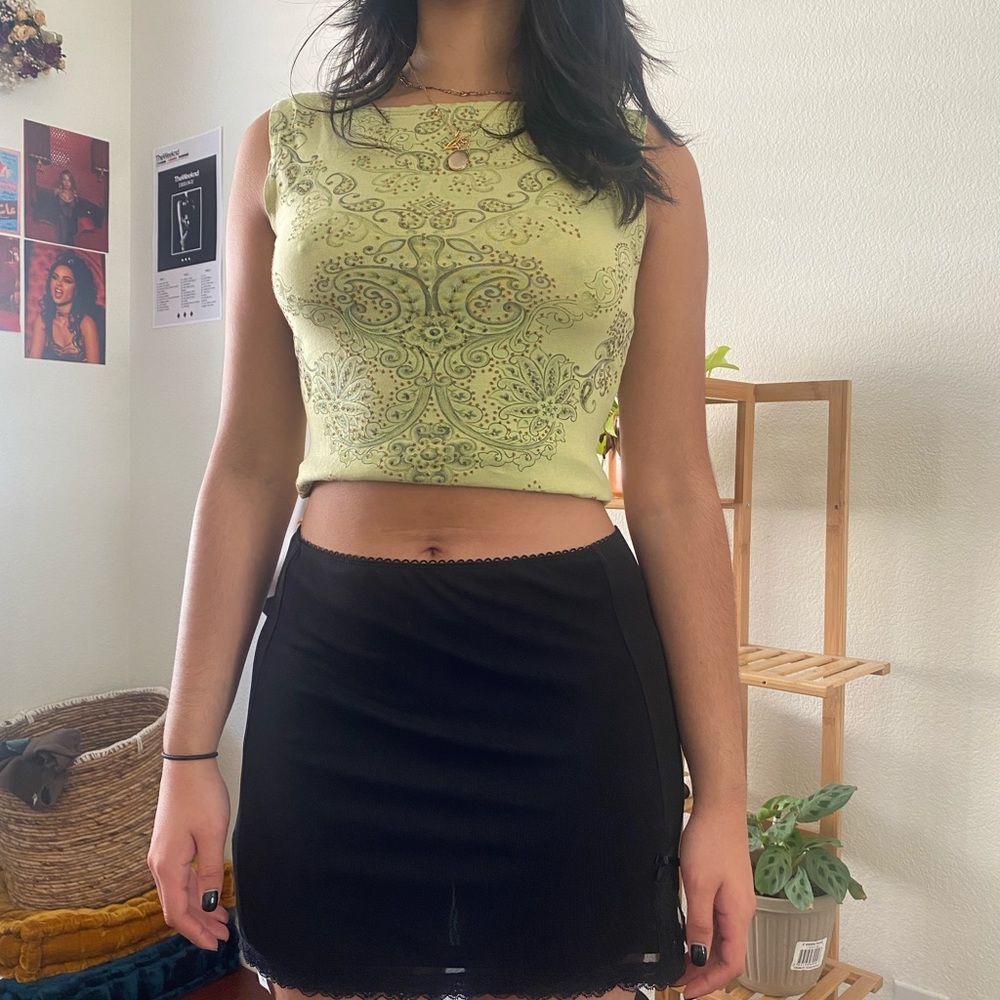 Vintage 90s/Y2K green paisley Tank Top